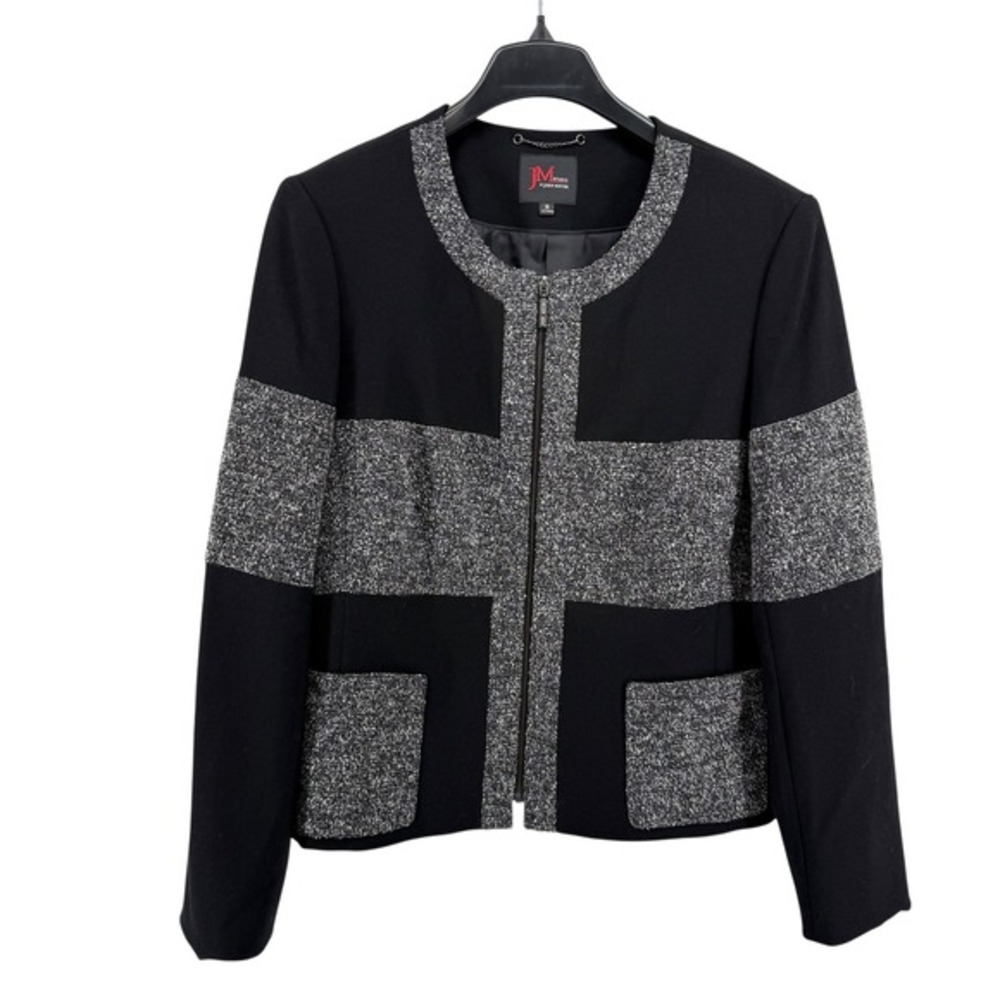 JM Studio by John‎ Meyer Womens 16 Pre-Owned Black Tweed Trim Zip Jacket Blazer
